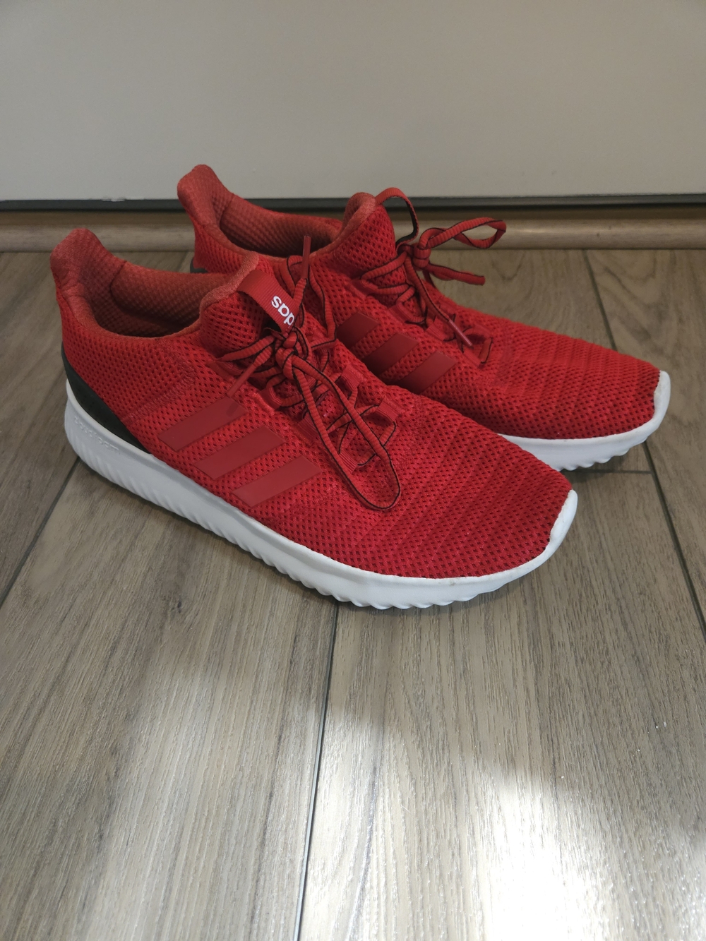 adidas Men's Red Cloudfoam Runner Sneakers with White Sole- Size 12
